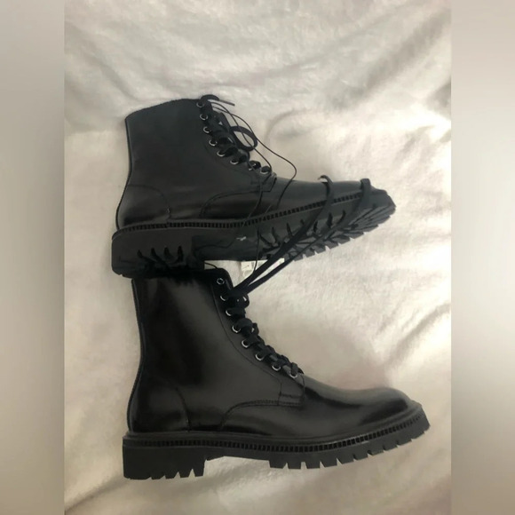 New! Express men’s Black patent Leather lace-up Combat Boots Size 9 - Picture 4 of 7